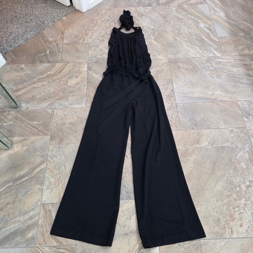 Alice‎ + Olivia Black Halter Wide Leg Jumpsuit Belted CC106202802R Size 4